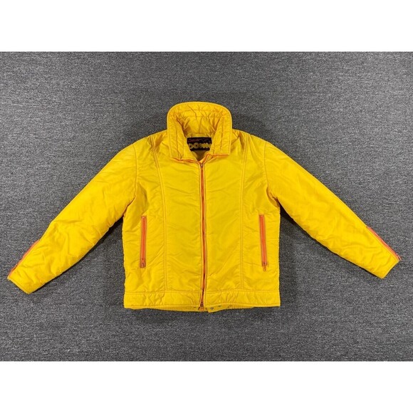 Sportcaster Other - Vintage Moto Jacket Mens Large Yellow Full Zip Down Quilted Ski Bomber Coat 80's